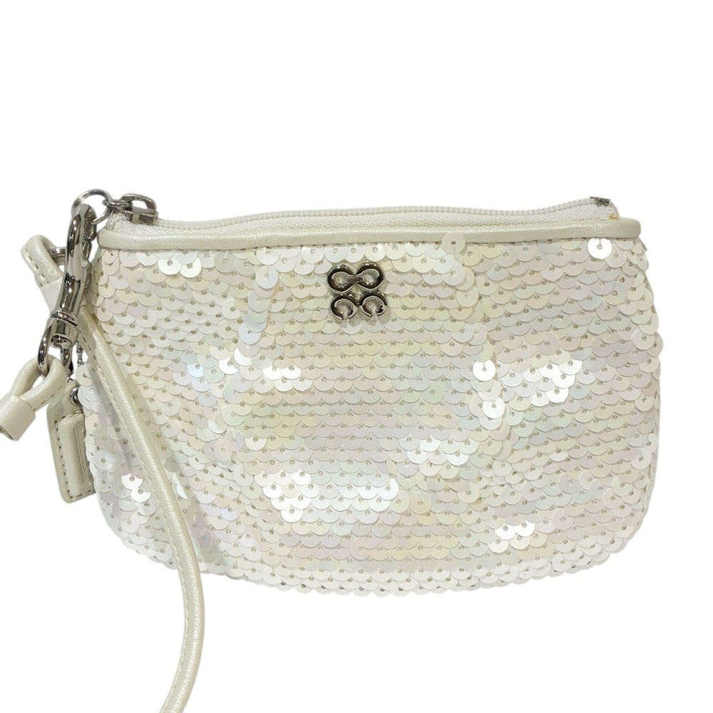 COACH 45395 Audrey Sequins Small Wristlet Pouch Purse Wallet Ivory